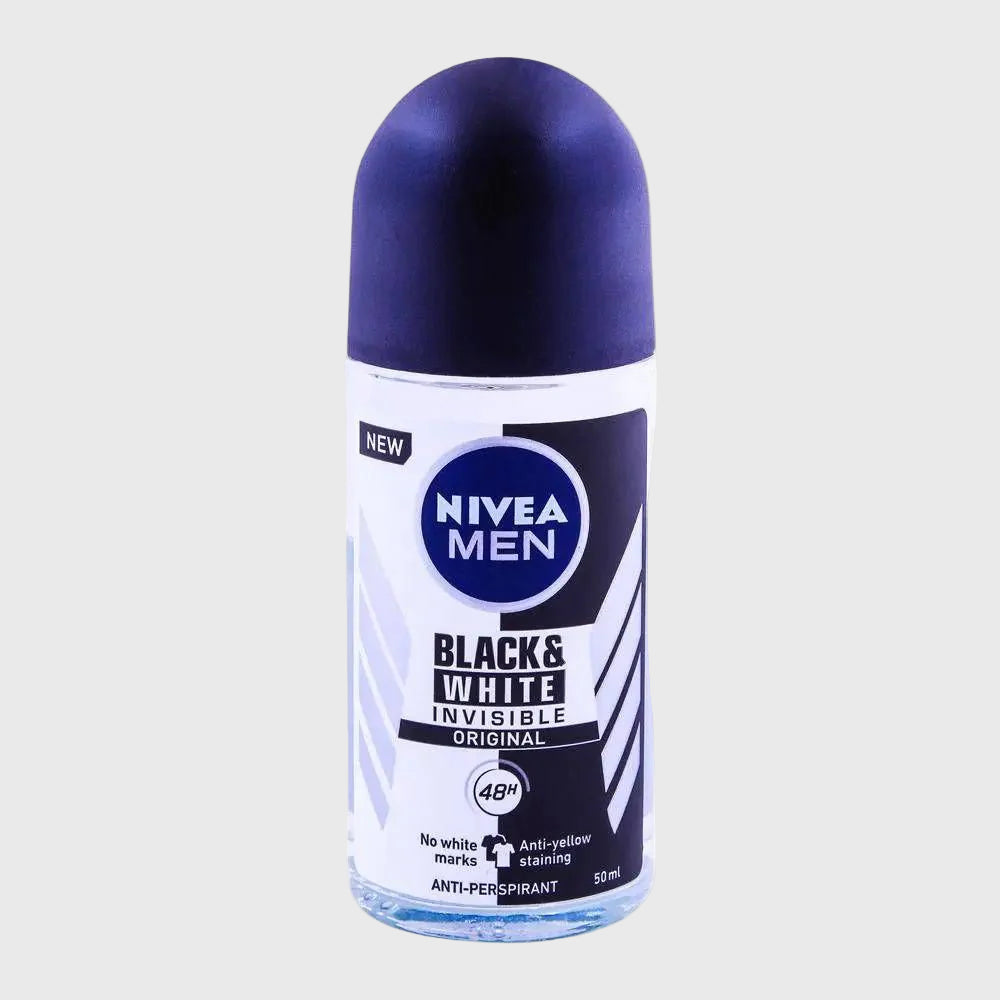 NIVEA Men Invisible Black & White Original Roll-On – 50 ml | 48H Anti-Perspirant & Wardrobe-Safe Protection