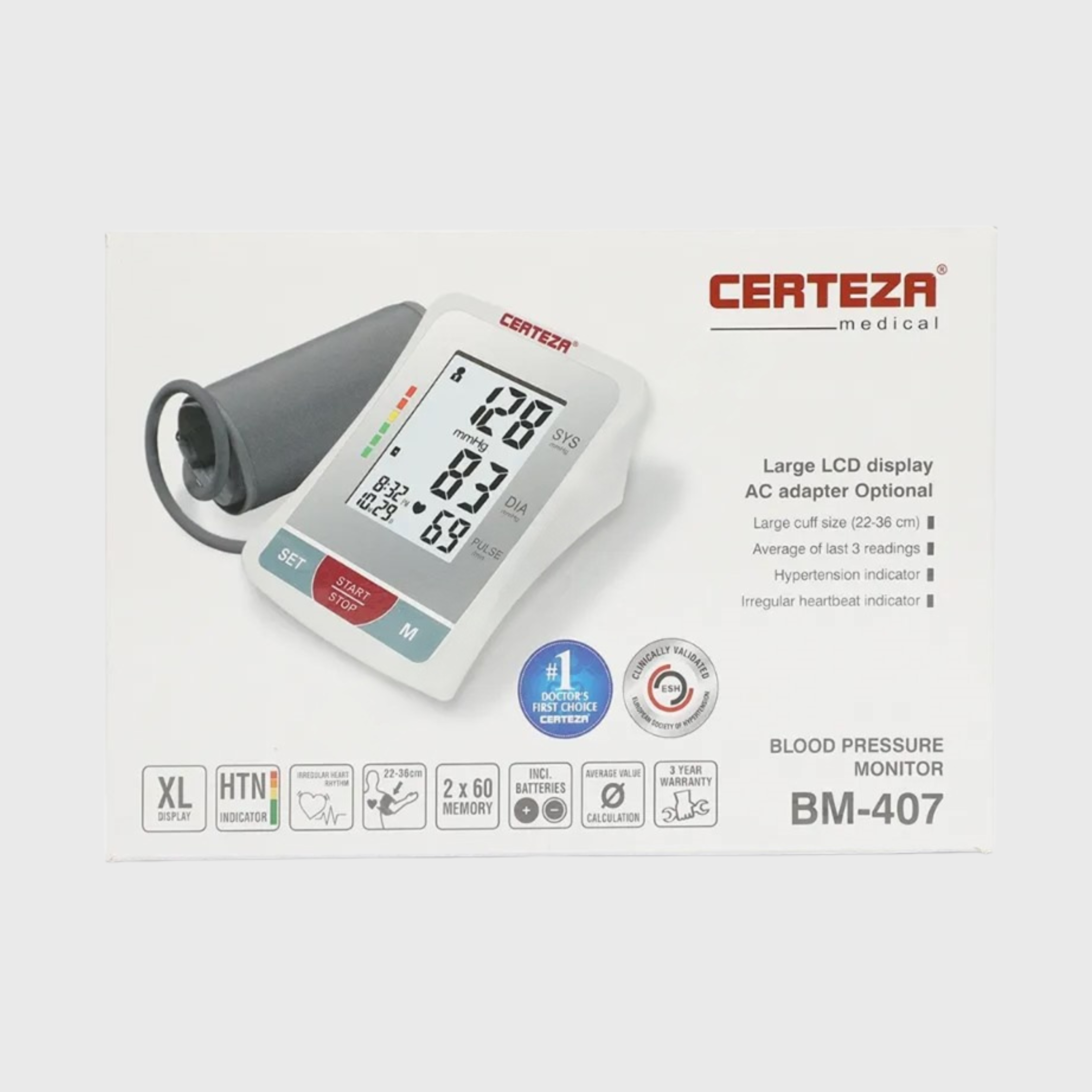 Certeza BM-407 Arm Blood Pressure Monitor — Dual Memory