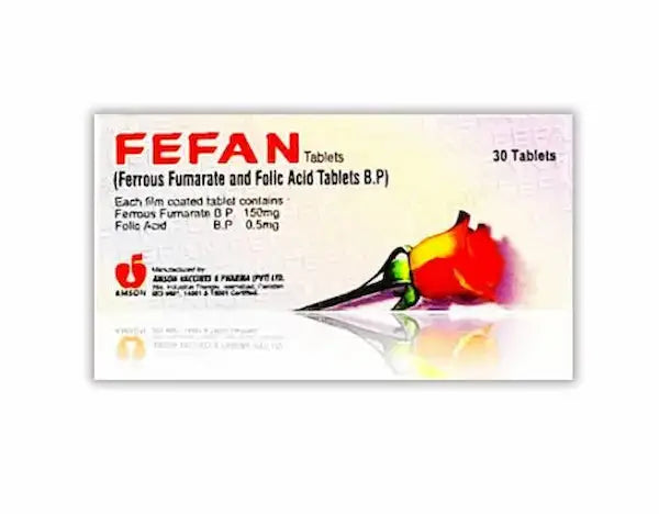 Fefan Tablets Ferrous Fumarate + Folic Acid B.P. 30 Tablets